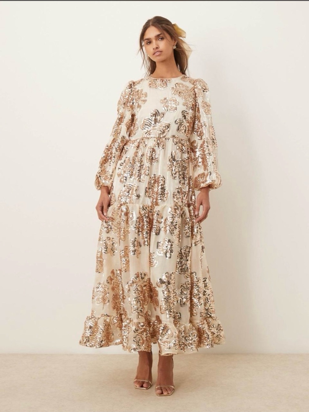 Sister Jane Ivory Maxi Dress with Gold Sequin Motifs